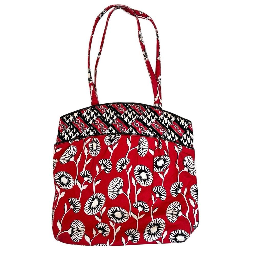 Vera Bradley Deco Daisy Tote Bag Purse Red Black Quilted‎ Floral Cottage